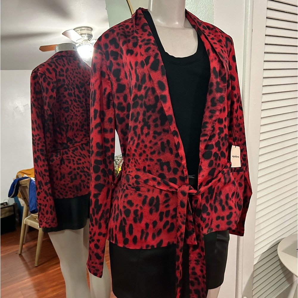 Revolve Red Black Leopard Print Blazer medium